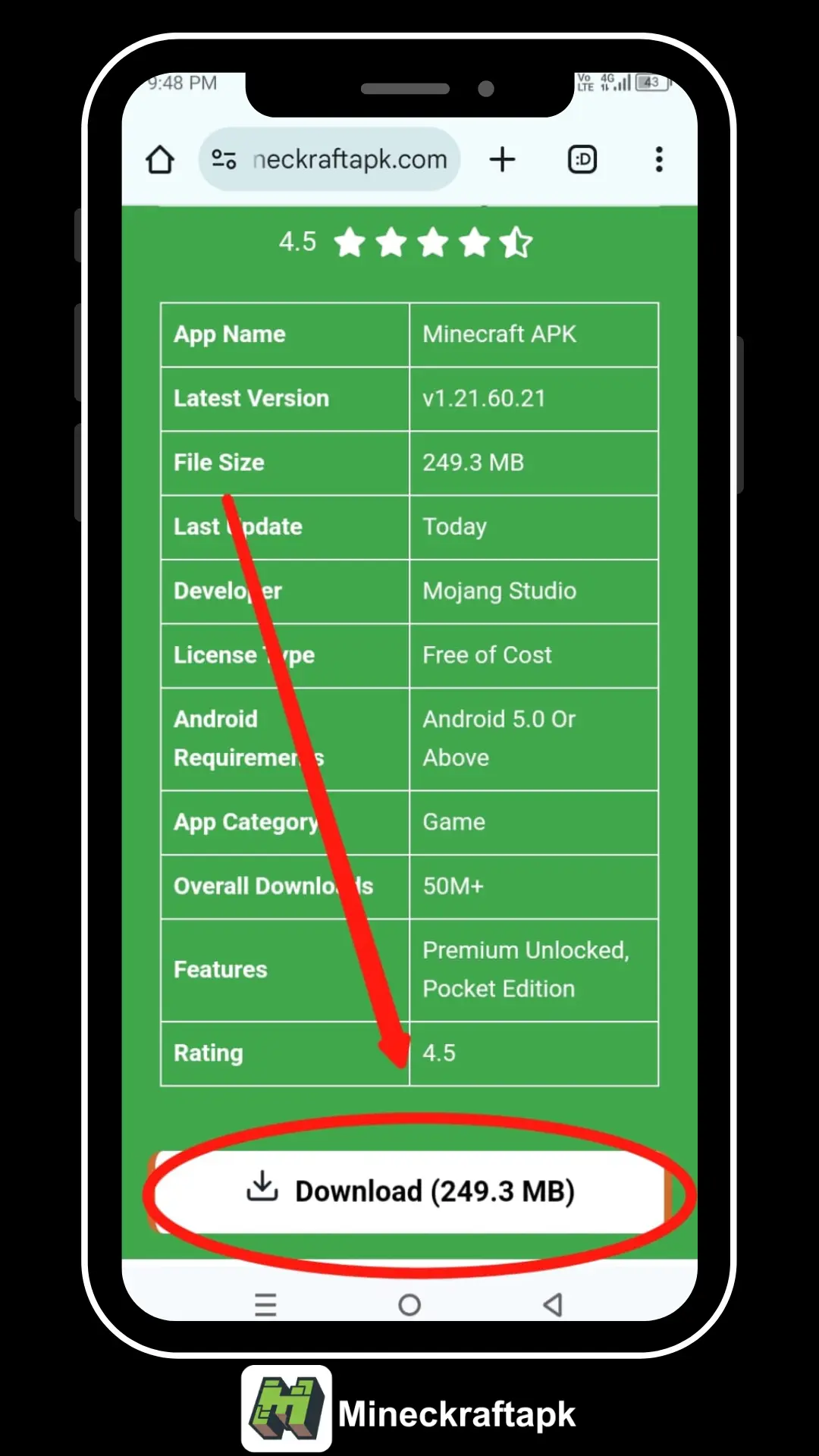 Minecraft free download APK from the above download